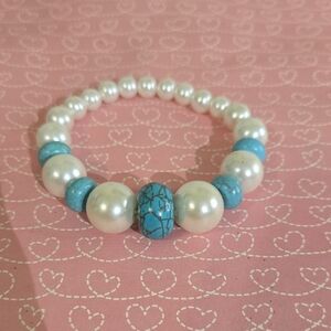 Pearl and Turquoise Beaded Bracelet Wy3